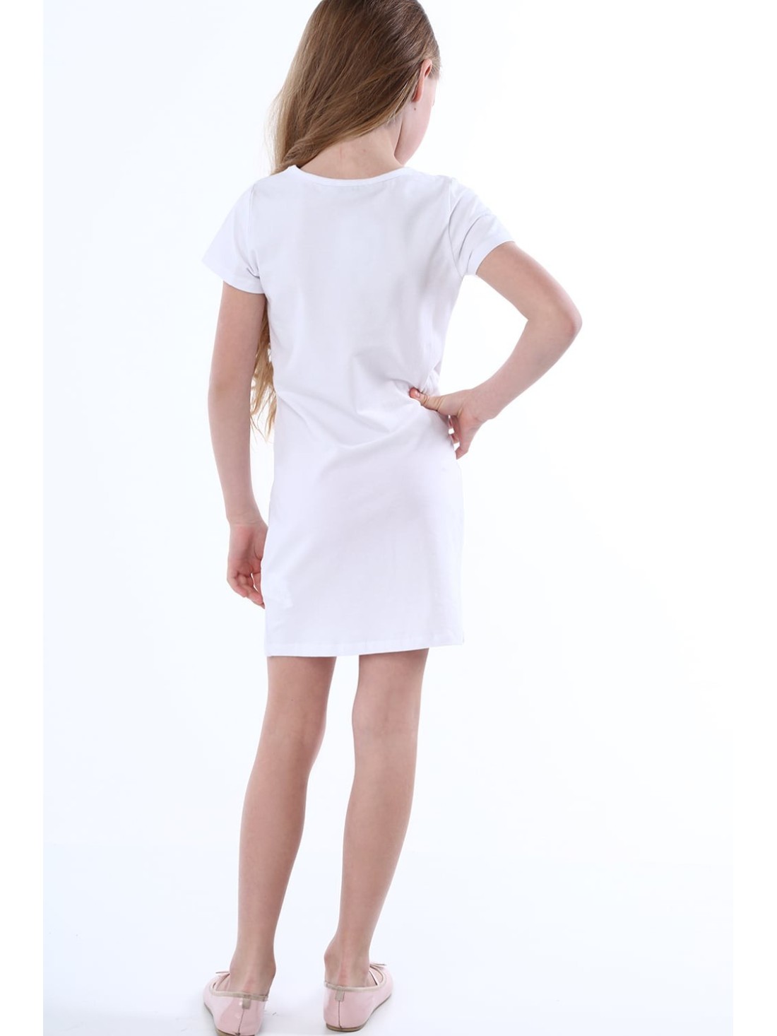 Girls\' dress with appliqué, white NDZ8380 - Online store - Boutique